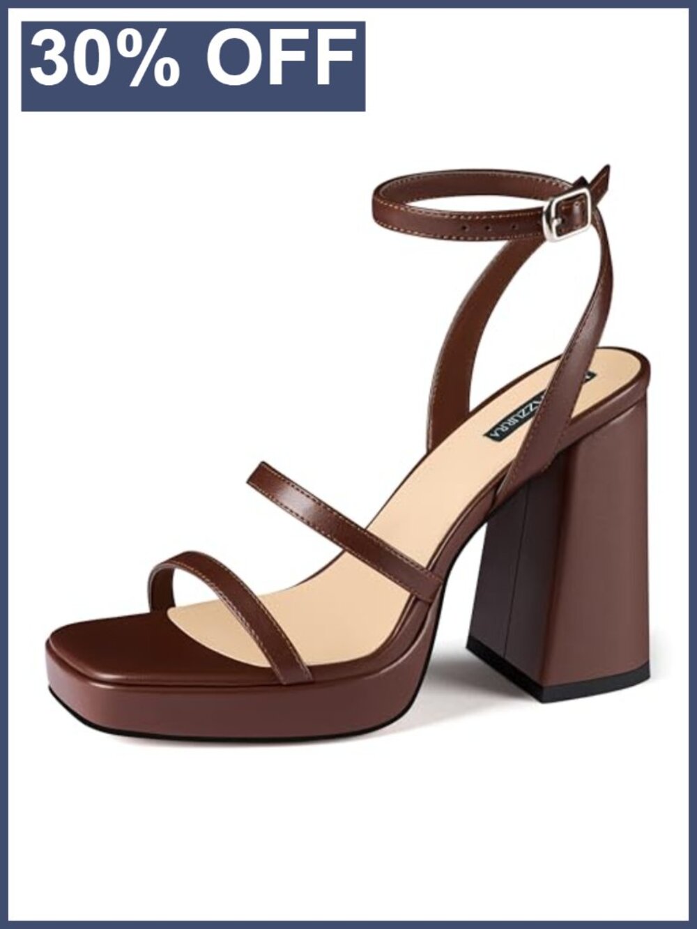 Platform Chunky Heel Strappy Sandals Square Toe Faux Leather Ankle Strap